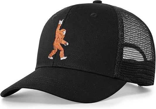 Mesh Bigfoot Hat Leather Cap for Men- Great Snapback Closure Sasquatch Hat for Hunting & Hiking