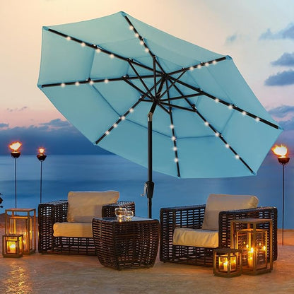 ABCCANOPY Solar Led Patio Umbrellas 3-Tiers 9FT (Turquoise)