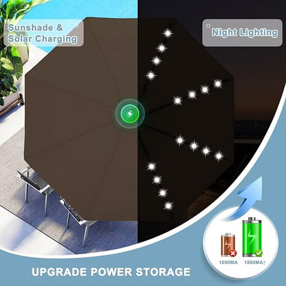 ABCCANOPY Durable Solar Led Patio Umbrellas with 32LED Lights 9FT (Brown)