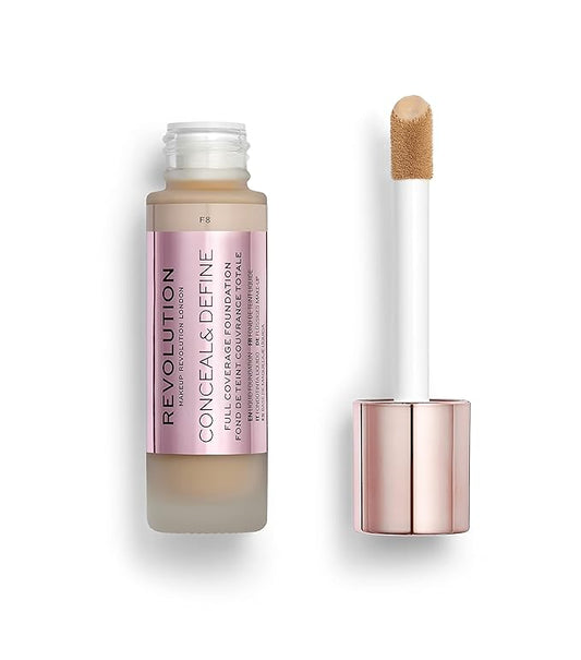 Makeup Revolution Conceal & Define Foundation, Cream Foundation Cruelty-Free, F8, 23ml