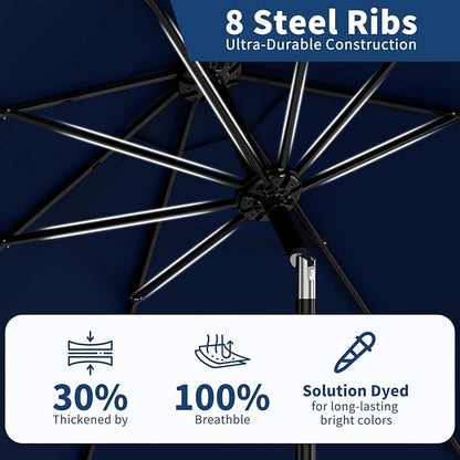 9Ft Patio Umbrella - 8 Sturdy Ribs Outdoor Table Umbrella with Crank Lift & Push Button Tilt - Market Umbrella for Pool, Deck, Yard, Garden - Navy Blue