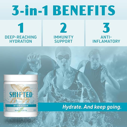 SHIFTED Electrolytes Powder, High-Performance Hydration Electrolyte Drink Mix with Magnesium, Vitamin C, Zinc, Taurine, Potassium, Coconut Water & Pomegranate Juice Powder, Lime Margarita, 30 Servings