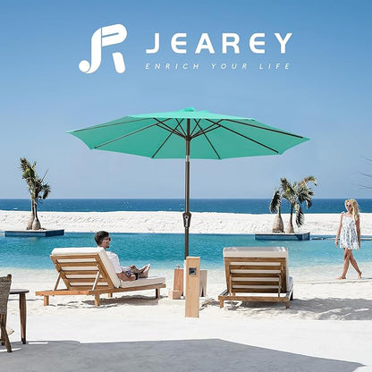 JEAREY 9FT Outdoor Patio Umbrella Outdoor Table Umbrella with Push Button Tilt and Crank, Market Umbrella 8 Sturdy Ribs UV Protection Waterproof for Garden, Deck, Backyard, Pool (Clear Blue)