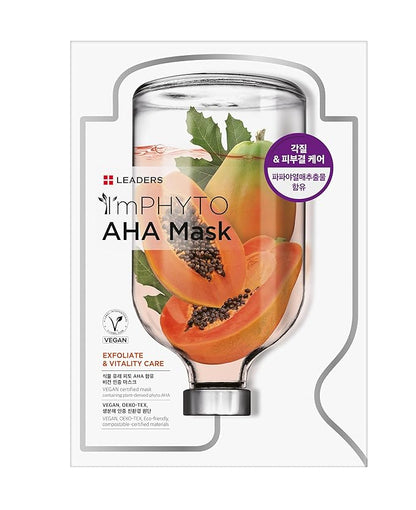 I'MPHYTO Leaders Facial Mask 10 Sheet AHA Vegan Mask | Exfoliating& Vitality Skin Care | Plant-Derived Ingredients | Papaya Fruit Extract | Certified Vegan | Natural Cellulose Sheet