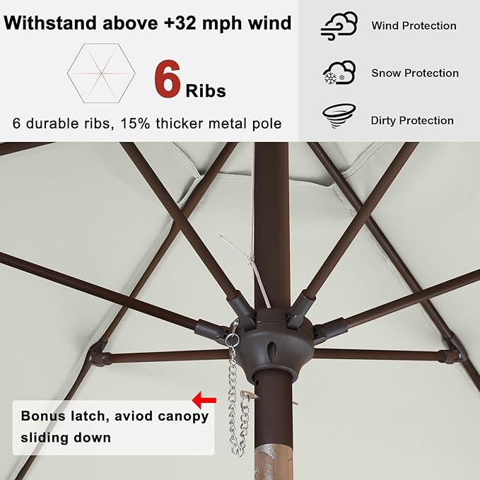 ABCCANOPY 7.5ft Patio Umbrella, Outdoor Table Umbrella with Push Button Tilt and Crank, Market Umbrella for Patio Pool Garden Deck (Light Beige)