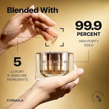 Nature Republic Ginseng Gold Silk Watery Cream 2.11 Oz(60g)-6 Years Korean Ginseng, 99.9% Pure Gold Premium Skin Care, Anti-Aging Moisturizer for Skin, Wrinkle Care with Ginseng Saponins (60g)
