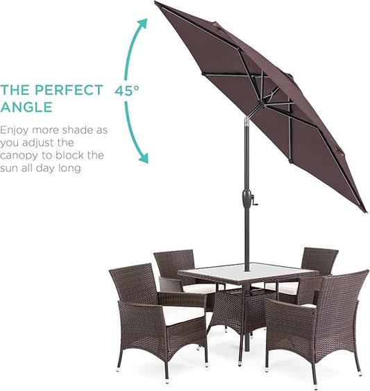 Best Choice Products 7.5ft Heavy-Duty Round Outdoor Market Table Patio Umbrella w/Steel Pole, Push Button Tilt, Easy Crank Lift - Deep Taupe