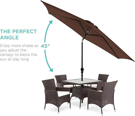 Best Choice Products 10ft Outdoor Steel Polyester Market Patio Umbrella w/Crank, Easy Push Button, Tilt, Table Compatible - Brown