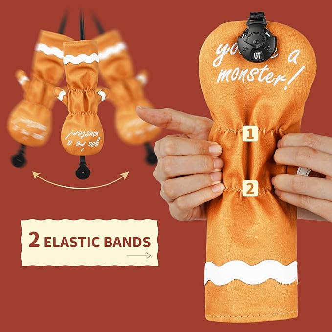 Funny Golf Club Head Cover Driver Headcover Fairway Wood Headcover Hybrid Club Head Cover Brown Monster Cookie