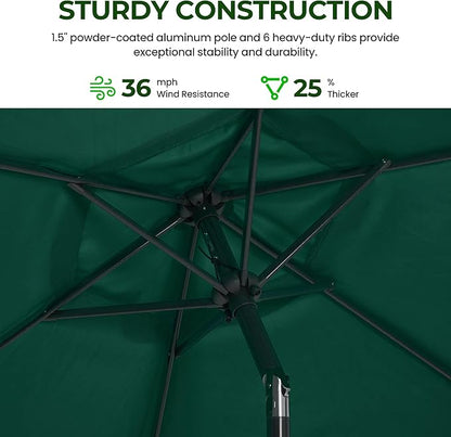SUNVIVI OUTDOOR 7.5' Outdoor Patio Umbrella, Patio Umbrella, Market Umbrella, Metal Pole Umbrella with Push Button Tilt and Crank, 6 Ribs, Polyester Canopy