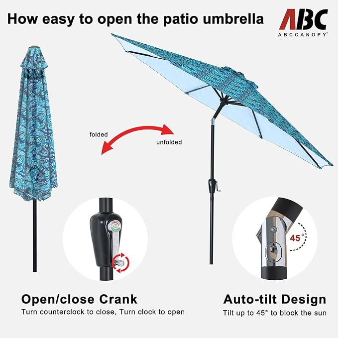 ABCCANOPY 9FT Outdoor Patio Umbrella, 8 Ribs Table Umbrella w/Crank for Easy Set Up, Suitable for Garden, Lawn, Deck & Backyard (Grass Green)