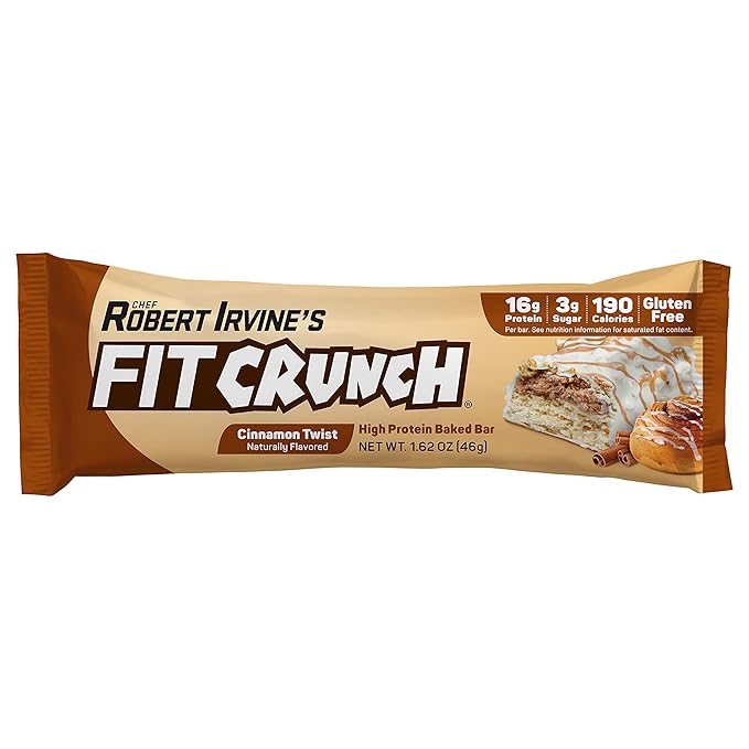 FITCRUNCH Snack Size Protein Bars, 6-Layer Baked Bar, 3g of Sugar & Soft Cake Core (9 Bars, Cinnamon Twist)
