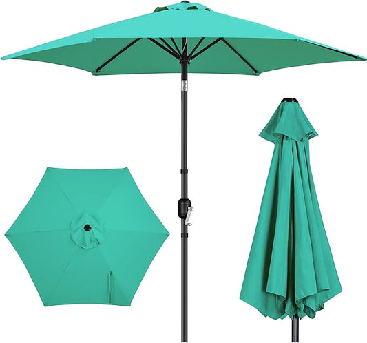 Yaheetech Patio Umbrella, 9FT Outdoor Table Market Umbrella with Push Button Tilt and Crank, Yard Sun Shade with Sturdy Ribs for Garden, Deck, Backyard, Pool, Turquoise