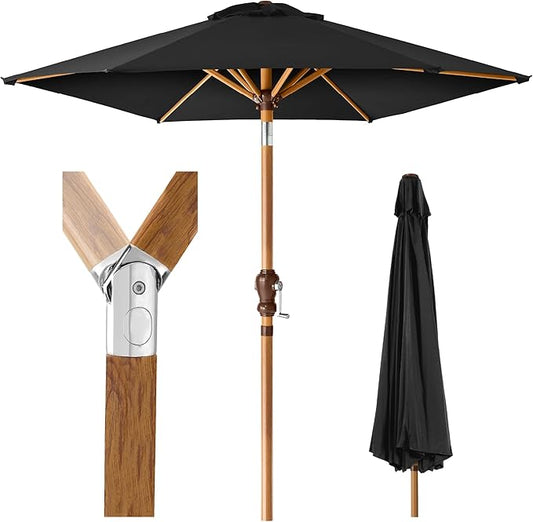 Best Choice Products 10ft Market Umbrella, Outdoor Sun Shade for Backyard, Deck, Poolside, Table w/Woodgrain Pattern, Easy Tilt & Crank - Black