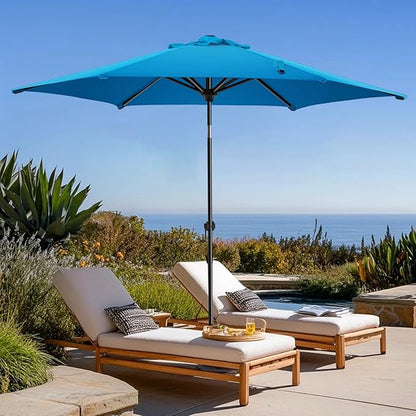 wikiwiki 7.5 FT Patio Umbrellas Outdoor Table Market Umbrella with Push Button Tilt/Crank, 6 Sturdy Ribs, Fade Resistant Waterproof POLYESTER DTY Canopy for Garden, Lawn, Backyard & Pool, Royal Blue