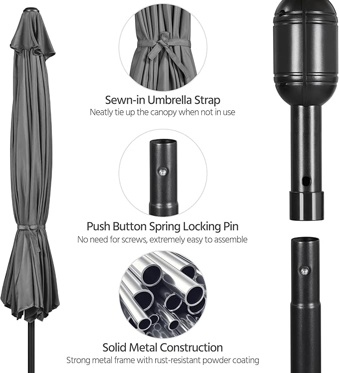 Yaheetech Patio Umbrella, 11FT Outdoor Table Market Umbrella with Push Button Tilt and Crank, Yard Umbrella with 8 Sturdy Ribs for Garden, Deck, Backyard, Pool, Gray