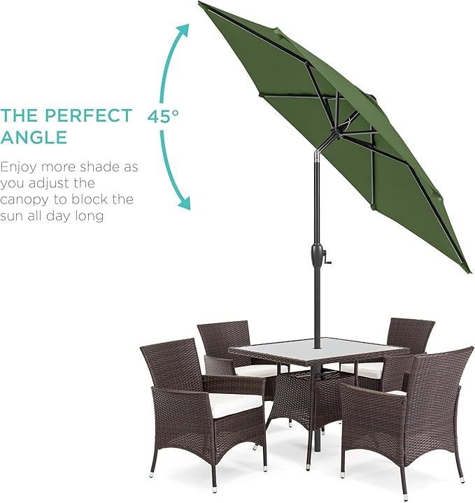 Best Choice Products 7.5ft Heavy-Duty Round Outdoor Market Table Patio Umbrella w/Steel Pole, Push Button Tilt, Easy Crank Lift - Fern