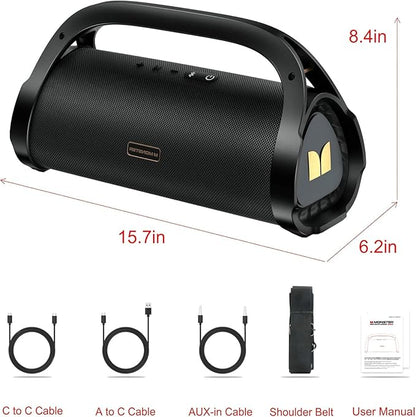 Monster Adventurer Max Portable Bluetooth Speaker, IPX7 Waterproof Wireless Speaker with Double Subwoofer Rich Bass, 100W Stereo Loud Sound with 24H Playtime for Outdoor Pool Beach, Gold