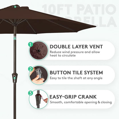 JEAREY 10FT Outdoor Patio Umbrella Outdoor Table Umbrella with Push Button Tilt and Crank, Market Umbrella 8 Sturdy Ribs UV Protection Waterproof for Pool, Garden (Brown)