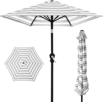 Best Choice Products 10ft Outdoor Steel Polyester Market Patio Umbrella w/Crank, Easy Push Button, Tilt, Table Compatible - Striped Gray