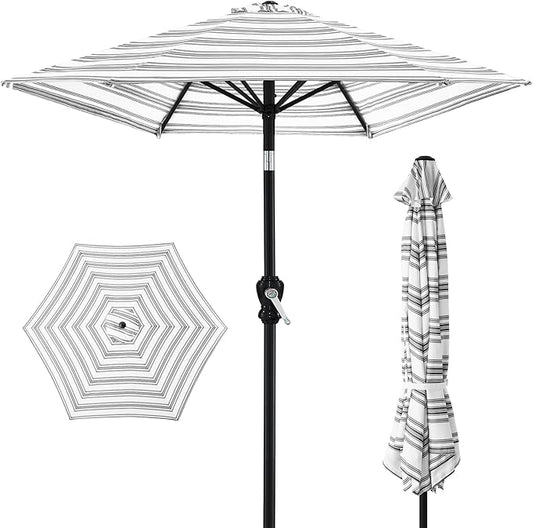 Best Choice Products 10ft Outdoor Steel Polyester Market Patio Umbrella w/Crank, Easy Push Button, Tilt, Table Compatible - Striped Gray