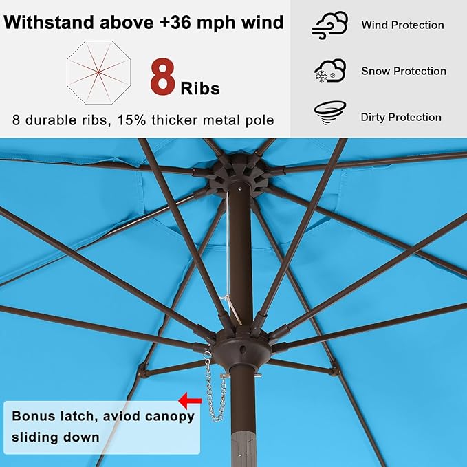 ABCCANOPY 11FT Patio Umbrella, Waterproof Table Umbrella with Push Button Tilt and Crank, 8 Ribs UV Protection Pool Umbrella for Garden, Lawn, Deck & Backyard (Turquoise)