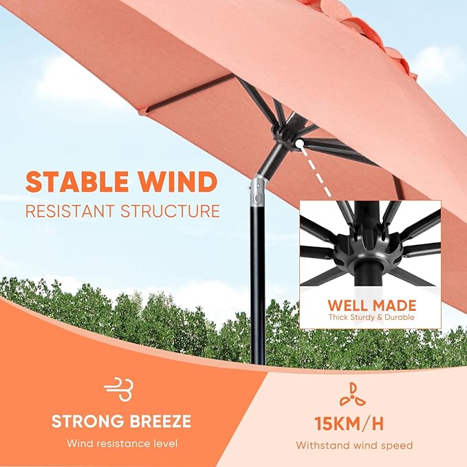 Tempera Patio Market Outdoor Table Umbrella with Push Button Tilt and Crank,Large Sun Umbrella with Sturdy Pole&Fade resistant canopy,Easy to set