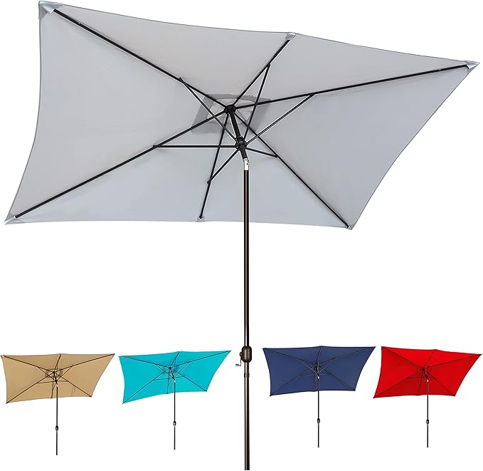 Blissun Rectangular Patio Umbrella, Table Market Umbrella with Tilt and Crank, Outdoor Umbrella for Garden, Deck, Backyard, Pool and Beach