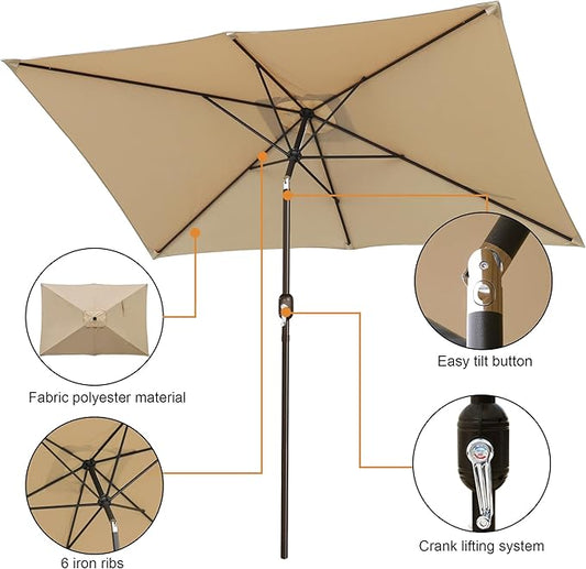 Blissun Rectangular Patio Umbrella, Table Market Umbrella with Tilt and Crank, Outdoor Umbrella for Garden, Deck, Backyard, Pool and Beach