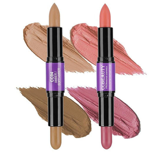 CCbeauty 2pcs 2-IN-1 Matte Contour Concealer Stick Cool