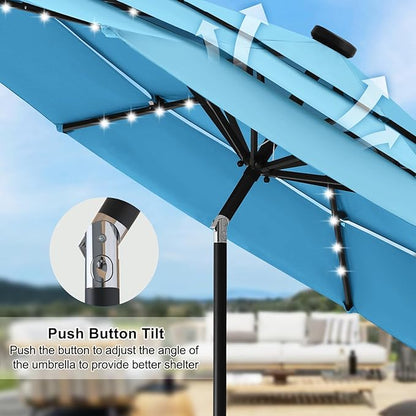 ABCCANOPY Solar Led Patio Umbrellas 3-Tiers 9FT (Turquoise)