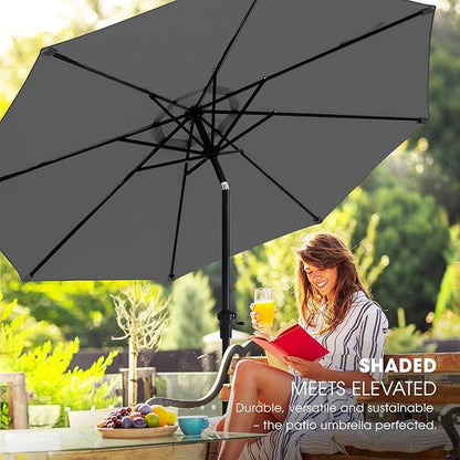 wikiwiki 10 FT Patio Umbrellas Outdoor Table Market Umbrella with Push Button Tilt/Crank, 8 Sturdy Ribs, Fade Resistant Waterproof POLYESTER DTY Canopy for Garden, Lawn, Backyard & Pool, Dark Gray