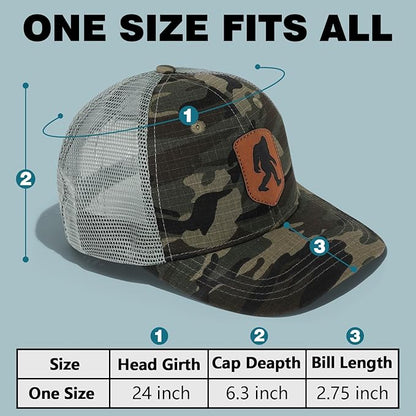 Mesh Bigfoot Hat Leather Cap for Men- Great Snapback Closure Sasquatch Hat for Hunting & Hiking
