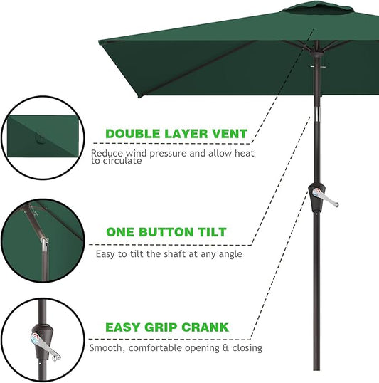 6.5' x 10' Rectangular Patio Umbrellas for Outdoor, Outdoor Table Umbrella, Large Outdoor Patio Umbrellas with 6 Sturdy Ribs for Market, Garden, Pool (Dark Green)