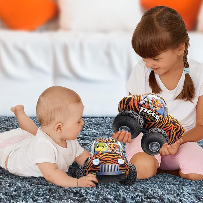 ArtCreativity Safari Plush Monster Truck, 8 Inch Big Monster Truck Stuffed Toy, Cool Animal-Themed Design, Soft Car Toys For Toddlers Car Stuffed Animal, Cars Plush For Boys and Girls, Great Gift Idea