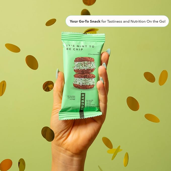 TRUBAR Vegan Protein Bar, It’s Mint to Be Chip, Gluten Free, Plant Based High Fiber, Dairy Free, Low Fat, No Sugar Alcohols, 12G Lean Protein, 13G Fiber, Healthy Snack Bars, 12 CT