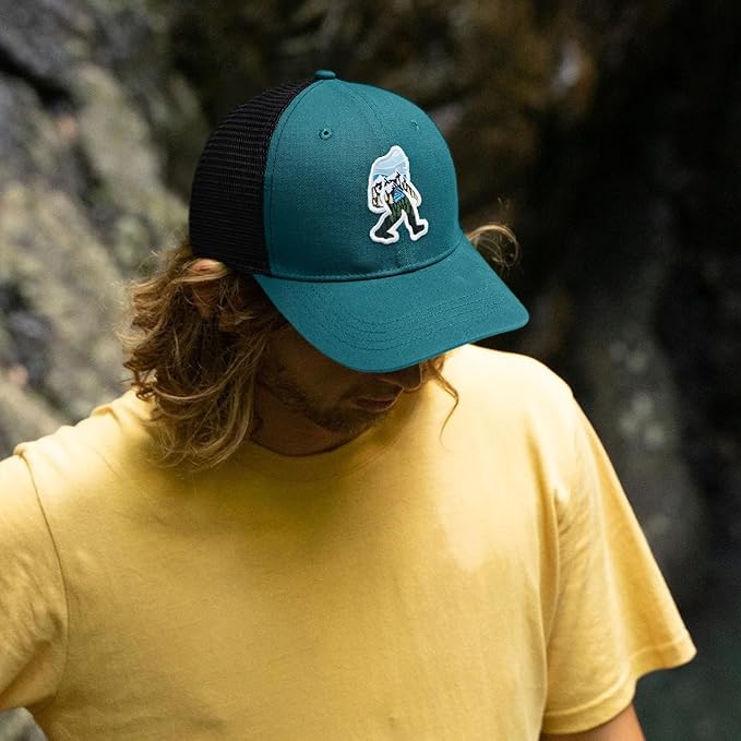 Mesh Bigfoot Hat Leather Cap for Men- Great Snapback Closure Sasquatch Hat for Hunting & Hiking