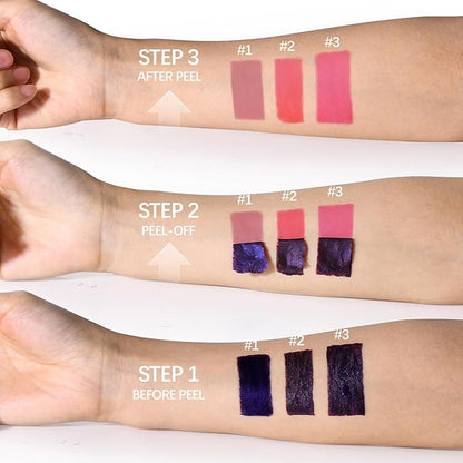 3 Pcs Peel Off Lip Stain Lip Tint Set, Lip Stain Peel Off Matte Lip Liner, Long-Lasting Lip Tint Stain Peel Off Lip Gloss, Waterproof Non-stick Cup Peel Off Lipstick Lip Stains for Women