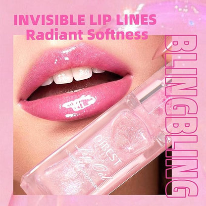 Magic Color Changing Lip Glow, Nourishing Lip Glow Oil Non-Sticky Primer With Large Applicator Brush (Pink)