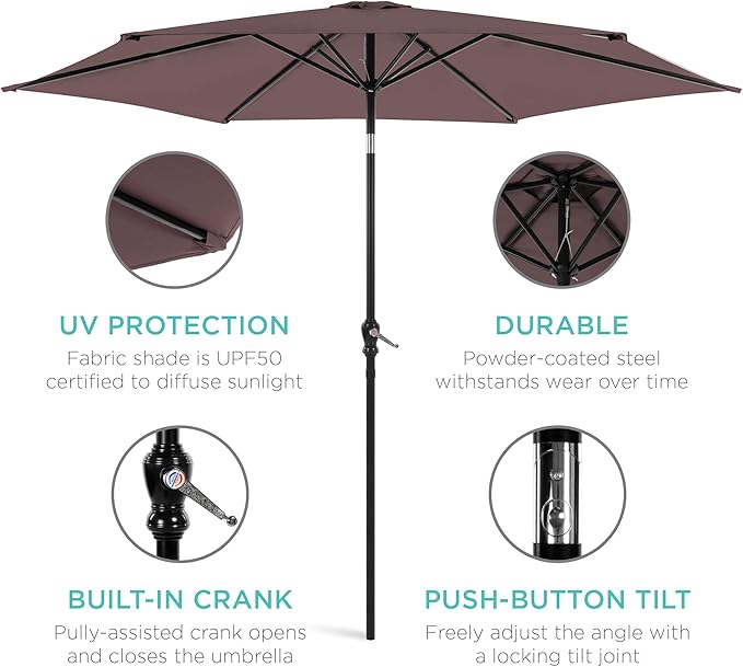 Best Choice Products 10ft Outdoor Steel Polyester Market Patio Umbrella w/Crank, Easy Push Button, Tilt, Table Compatible - Deep Taupe