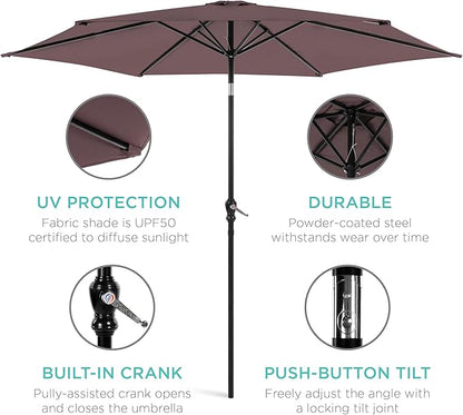 Best Choice Products 10ft Outdoor Steel Polyester Market Patio Umbrella w/Crank, Easy Push Button, Tilt, Table Compatible - Deep Taupe