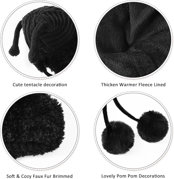 DOCILA Winter Beanie Hat for Women Warm Fleece Lined Pom Knit Earflap Hats Cute Outdoor Snow Ski Skull Cap