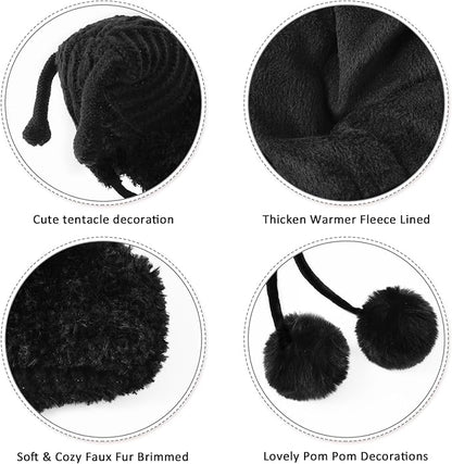 DOCILA Winter Beanie Hat for Women Warm Fleece Lined Pom Knit Earflap Hats Cute Outdoor Snow Ski Skull Cap
