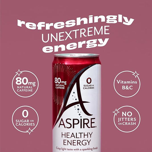 ASPIRE® Cranberry, Healthy Energy Drink with Low Caffeine, No Sugar, Carbs, and Keto Friendly, 12 Pack