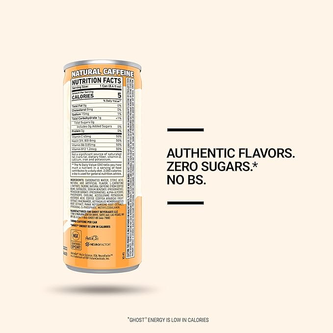 GHOST Energy Drink - 24-Pack, Orange Cream, 8.4oz - Energy & Focus & No Artificial Colors - 100mg of Natural Caffeine, L-Carnitine & Taurine - Gluten-Free & Vegan