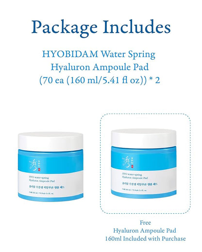 Sooryehan Hyobidam Water-Spring Hyaluronic Acid Pad (10.82fl oz, Pack of 2) - Gentle Daily Facial Toner Cotton Rounds for Soothing, Moisturizing, Exfoliating. Ginseng, Green Tea.