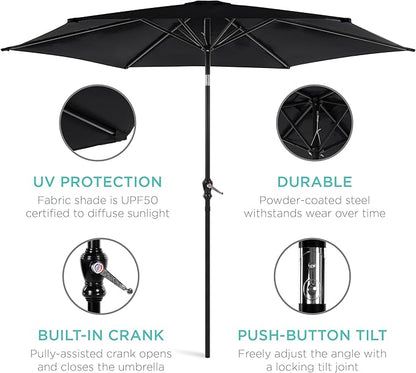 Best Choice Products 10ft Outdoor Steel Polyester Market Patio Umbrella w/Crank, Easy Push Button, Tilt, Table Compatible - Black