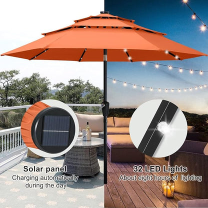ABCCANOPY 3 Tiers 11FT Solar Led Lighted Patio Umbrellas (Orange)