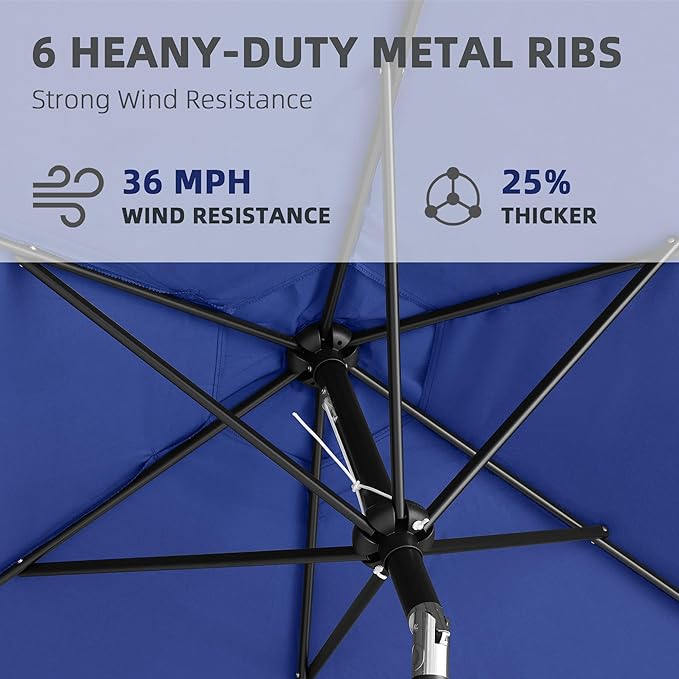 9FT Outdoor Patio Umbrella with Push Button Tilt and Crank, Beach Umbrella for Sun Shades, Market Umbrella with 6 Sturdy Metal Ribs, UV Resistant Waterproof for Garden, Backyard, Deck, Pool