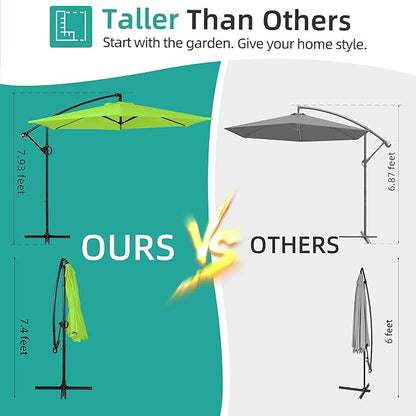 Shintenchi Patio Offset Umbrella with Easy Tilt Adjustment,Crank and Cross Base, Outdoor Cantilever Hanging Sunshade Canopy, Green